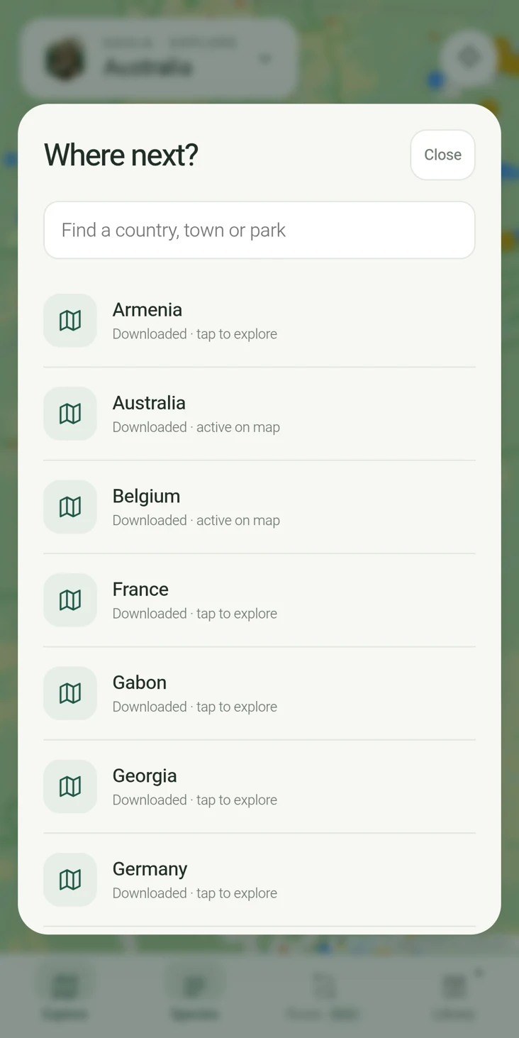 Downloaded country packs in SAOLA, ready to select and explore